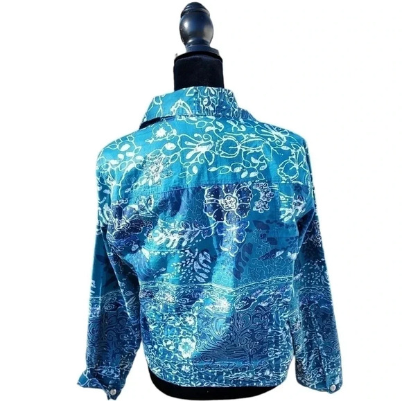 Chicos Womens Button Up Blue/ Aqua/ White Jacket in Size 0 - Picture 3 of 14